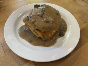 breakfast sandwich with gravy!  at Petunia's Pies and Pastries in Portland