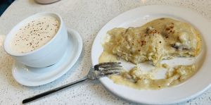 Chai not so sweet & absolutely delicious, biscuits & gravy my favorite!!   at Petunia's Pies and Pastries in Portland