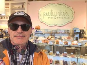 Me and the bakery selection  at Petunia's Pies and Pastries in Portland