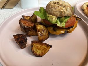 shiitake bacon-lettuce-tomato-avocado cheeseburger!  at Petunia's Pies and Pastries in Portland