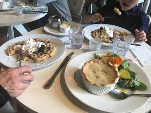 Belgian waffles and pot pie at Petunia's Pies and Pastries in Portland