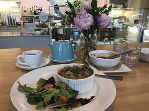 Love the fresh flowers and colors of this place  at Petunia's Pies and Pastries in Portland