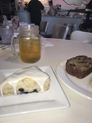 Blueberry scone and banana bread  at Petunia's Pies and Pastries in Portland