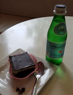 Mint square and San Pellegrino at Petunia's Pies and Pastries in Portland