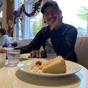 Two pieces of amazing cake at Petunia's Pies and Pastries in Portland