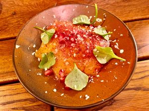 Smoked Beet: Horseradish - Pomegranate - Sorrel - Chive Oil at Heritage in Ghent