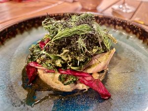 Kale: Smoked Tofu - Algae - Radicchio - Kombutcha Sauce at Heritage in Ghent