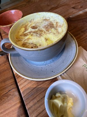 Turmeric and ginger soy latte   at The Veg Box Cafe - London in North West London