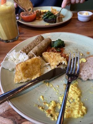 Full vegan breakfast and gold smoothie   at The Veg Box Cafe - London in North West London