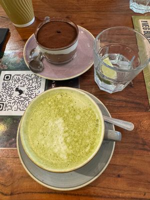 Tiramisu + Matcha latte at The Veg Box Cafe - London in North West London