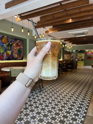 Iced almond milk latte with vanilla syrup  at The Veg Box Cafe - London in North West London