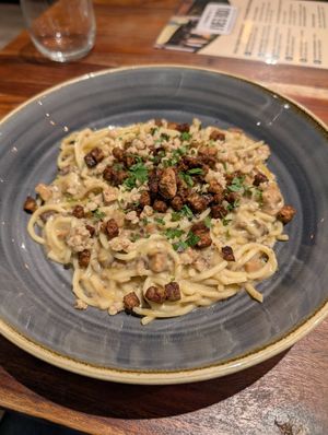 Spaghetti carbonara at The Veg Box Cafe - London in North West London