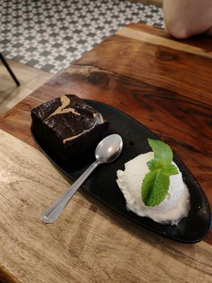 Brownie and icecream at The Veg Box Cafe - London in North West London