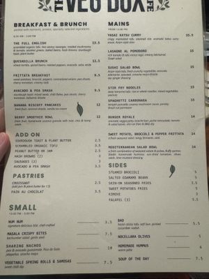 menu on 7 sept 2025  at The Veg Box Cafe - London in North West London