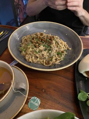 Vegan carbonara  at The Veg Box Cafe - London in North West London