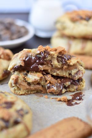 Speculoos Stuffed Chocolate Chip Cookies at This & That Vegan Bakery  in Brooklyn
