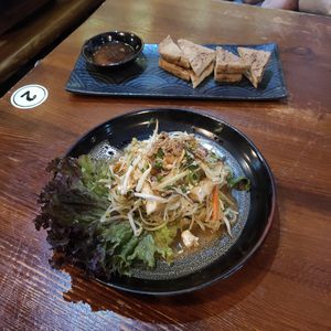 Papaya salad (13) and tood tofu (5) at Thai-Viet Street Food Imbiss in Cologne