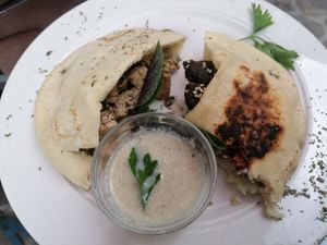 Falafel and tofu pita. I couldn't wait for the picture :-) at Cafe Kitsch in Panajachel