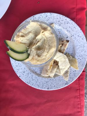 Hummus with pita at Cafe Kitsch in Panajachel