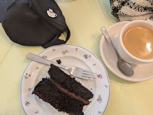 Chocolate cake and Americano at C+ Bakery in Berlin