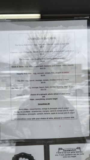 Breakfast menu   at Sinister Subs in 100 Mile House