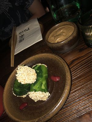 Spinach salad with sesame sauce   at Pusu - 璞素 in Brooklyn
