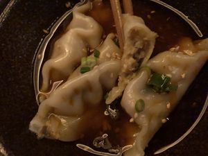 Wonton with chili sauce   at Pusu - 璞素 in Brooklyn