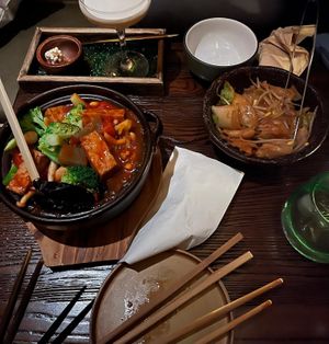 Tomato tofu stew & signature noodle at Pusu - 璞素 in Brooklyn