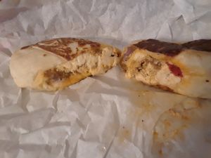 Vegan breakfast burrito called Herb-o-Saur is Dee-Li-Cious!! at Grindhouse Cafe in Griffith