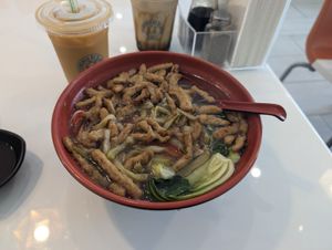 Fried "pork" rice noodle bowl, super tasty! at VeGreen Noodle   in Buford