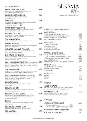 Menu  at Suksma Kitchen  in Canggu