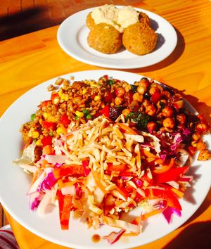 Salad plate and falafels   at The Happy Frog in Coffs Harbour