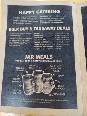 Menu at The Happy Frog in Coffs Harbour