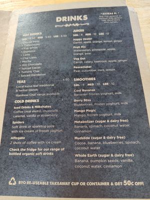 Menu at The Happy Frog in Coffs Harbour
