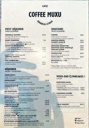 Menu  at Coffee Muxu in Bayonne