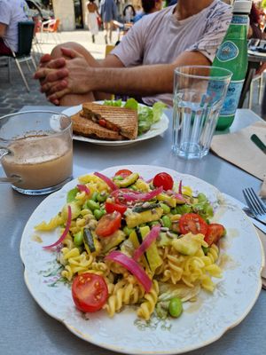 Mixed salad and croque sandwich (with Chai latte) at À Tantôt in Rouen