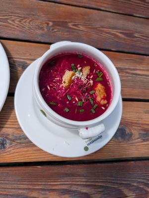Red beet soup at Dr Heinrich Hackelhütte in Werfenweng