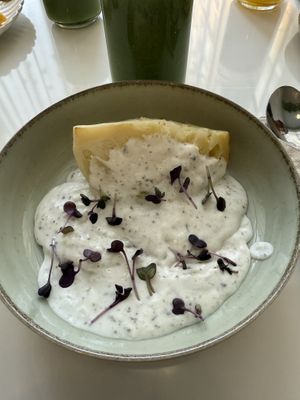 a piece of boiled cabbage in sweet coconut cream  at Healpies Almaty  in Almaty