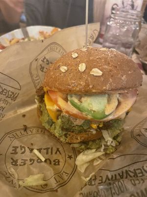 Falafel burger   at Burger Village in Raleigh