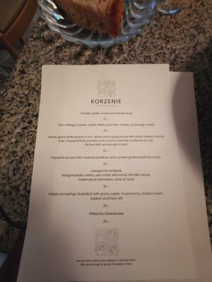 Menu of the day at Korzenie Kuchnia Roślinna  in Szczecin