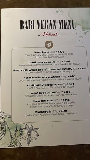 Vegan menu for lunch/ dinnerr  at Babi - Resto Bar & Wine in Tivat