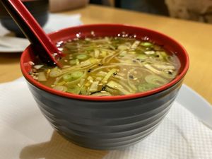 Miso soup starter  at Vegan Sushi House  in Lisbon