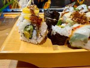 Sushi boat upclose at Vegan Sushi House  in Lisbon