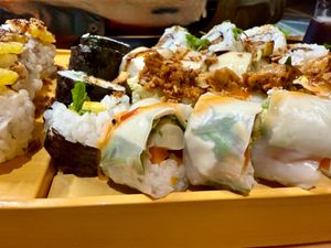 Sushi boat upclose at Vegan Sushi House  in Lisbon