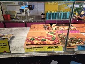 Two vegan options at Unregular Pizza - 37th St in New York City