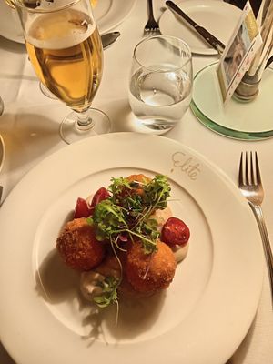 Arancini over butter bean puree at Elite in Helsinki