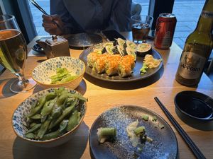 Edamame, ura kakiyaki , futo veg  at Nozomi in Copenhagen