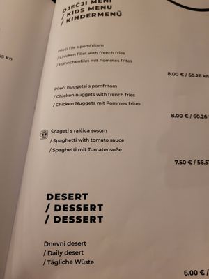 Menu at Gurman Ninski in Nin