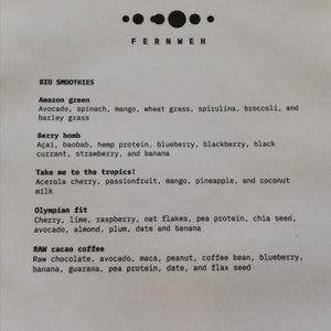 Smoothie Menu (sept 2023) at Fernweh Groningen in Groningen