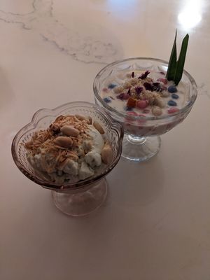 Pandan coconut gelato and coconut rice pudding at Kiin in Toronto